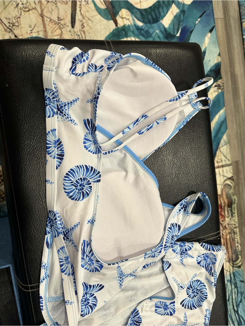 SHEIN White Bikini Set with Blue Seashell & Starfish Print